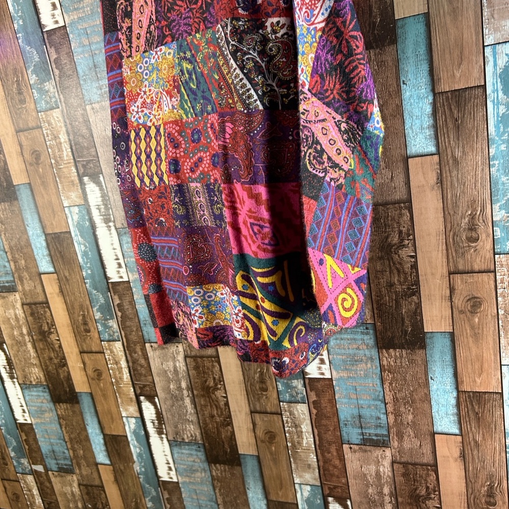 Bohemian artsy Colorful Patchwork Long Sleeve fuzzy Top - Picture 15 of 16
